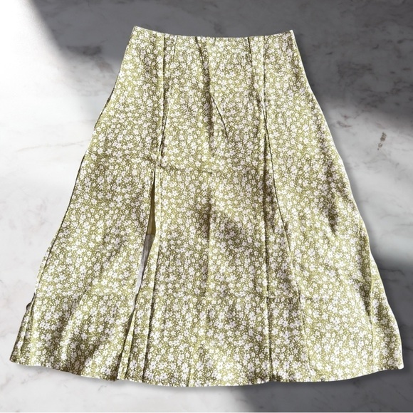 Rihoas The Floral Split Midi Skirt In Green And White Size L - Picture 4 of 11